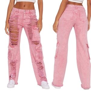 NWT Fashion Nova Cargo Distressed Jeans Sz 13